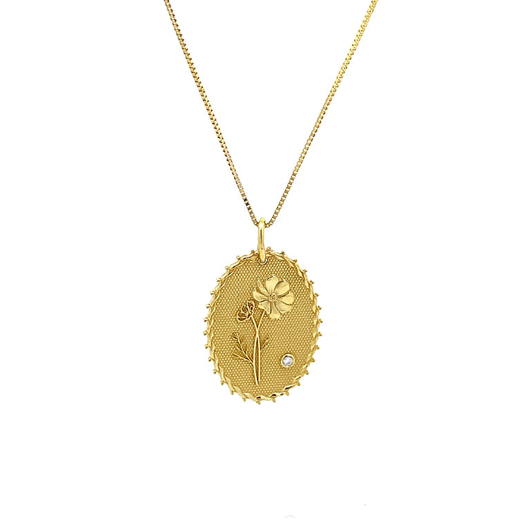 Gold June birth flower necklace with rose design and diamond accent