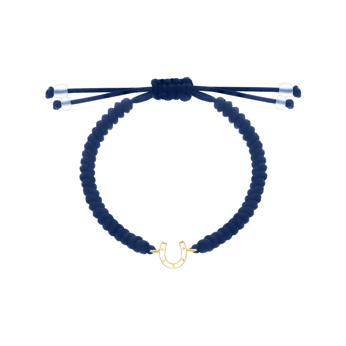 Blue cord bracelet with yellow gold horseshoe charm