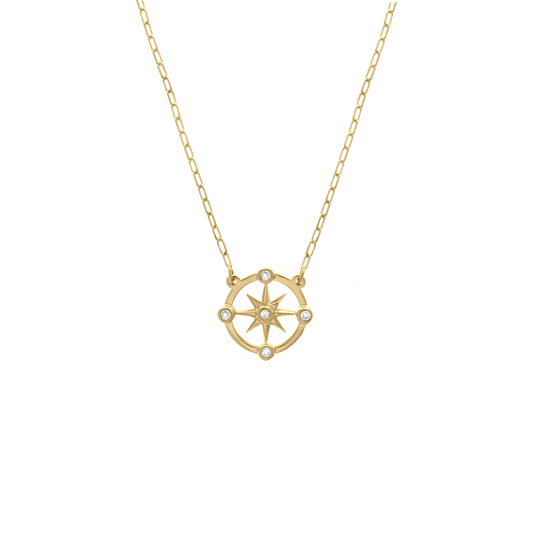 18K gold compass necklace with diamond accents