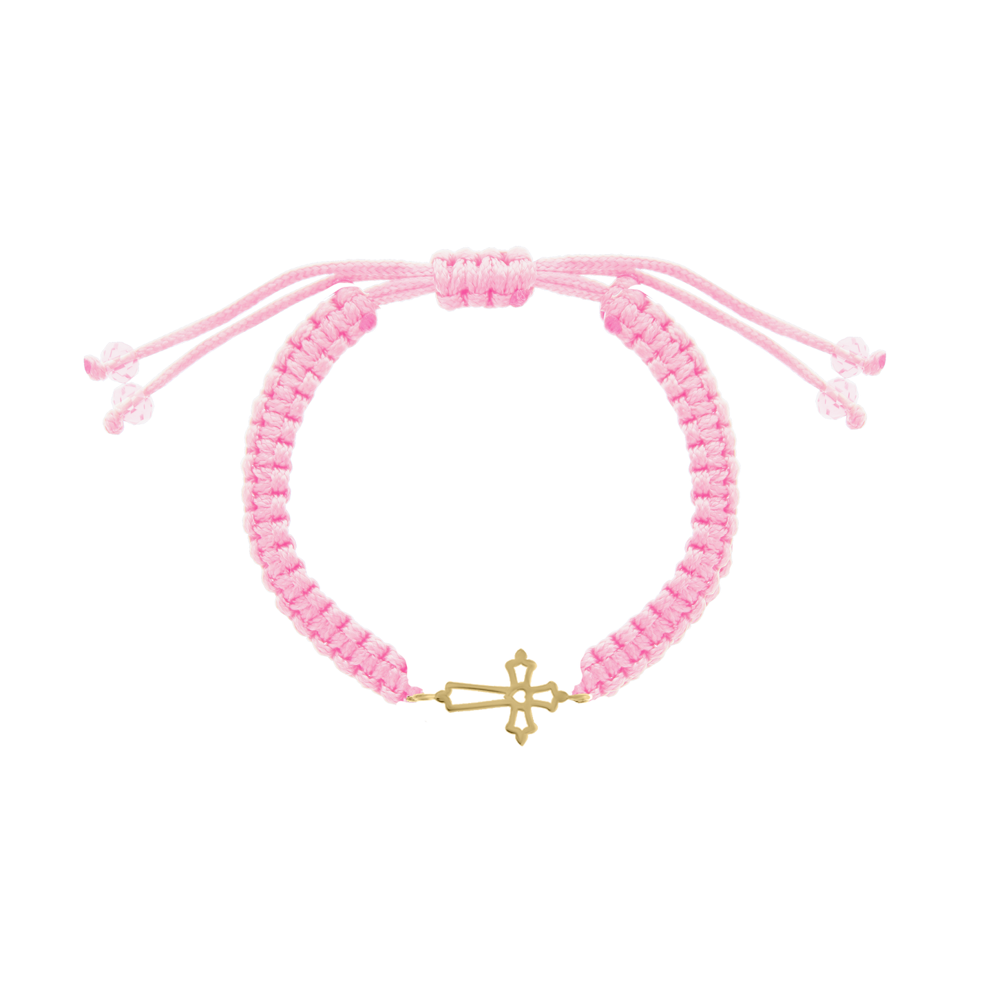 Pink cord bracelet with yellow gold cross charm