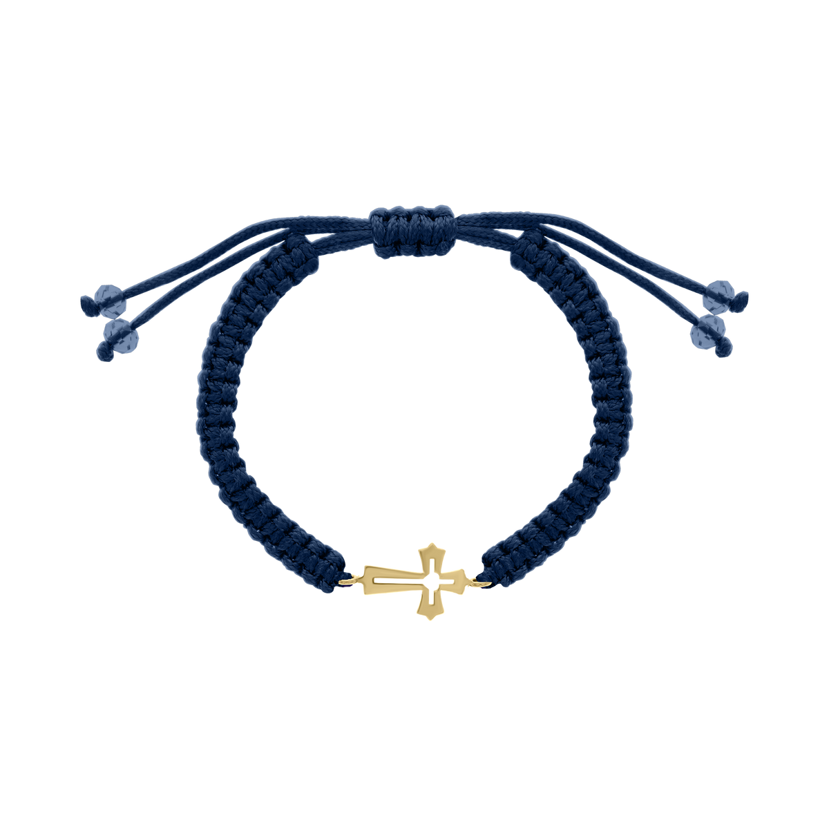 Navy cord bracelet with yellow gold cross charm