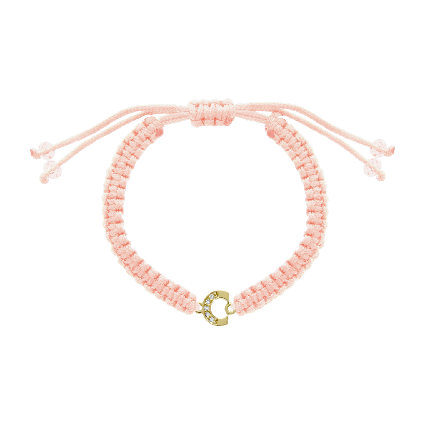 Cord diamond initial bracelet with gold C charm and pavé diamonds