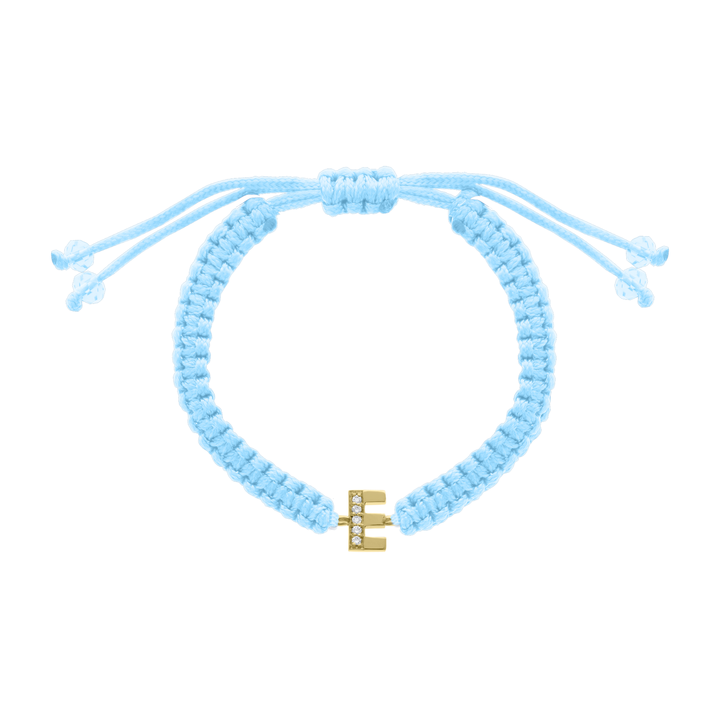 Cord diamond initial bracelet with gold E charm and pavé diamonds