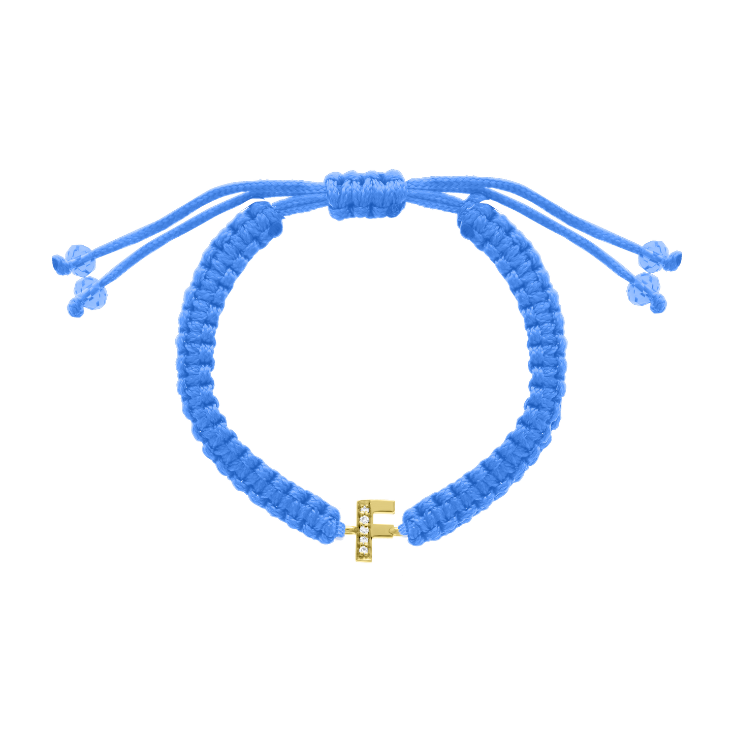 Cord diamond initial bracelet with gold F charm and pavé diamonds