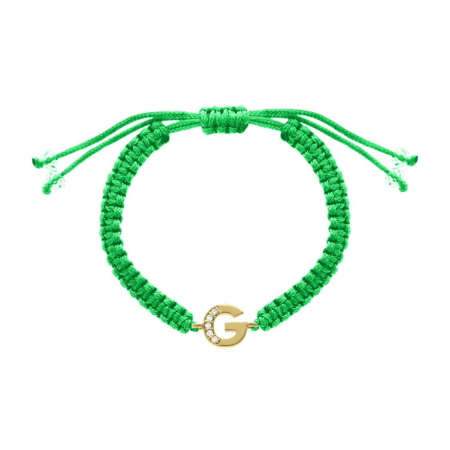 Cord diamond initial bracelet with gold G charm and pavé diamonds
