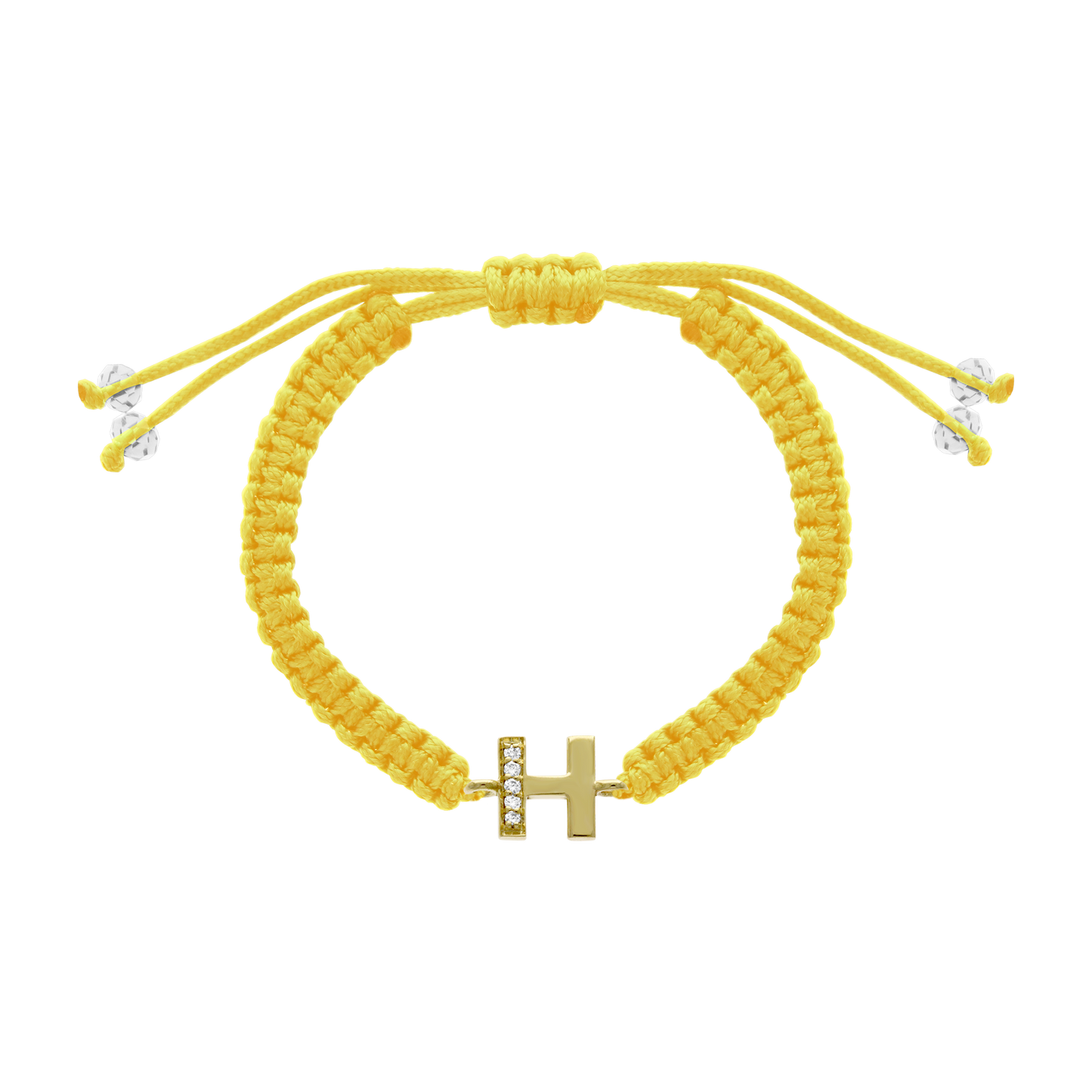 Cord diamond initial bracelet with gold H charm and pavé diamonds
