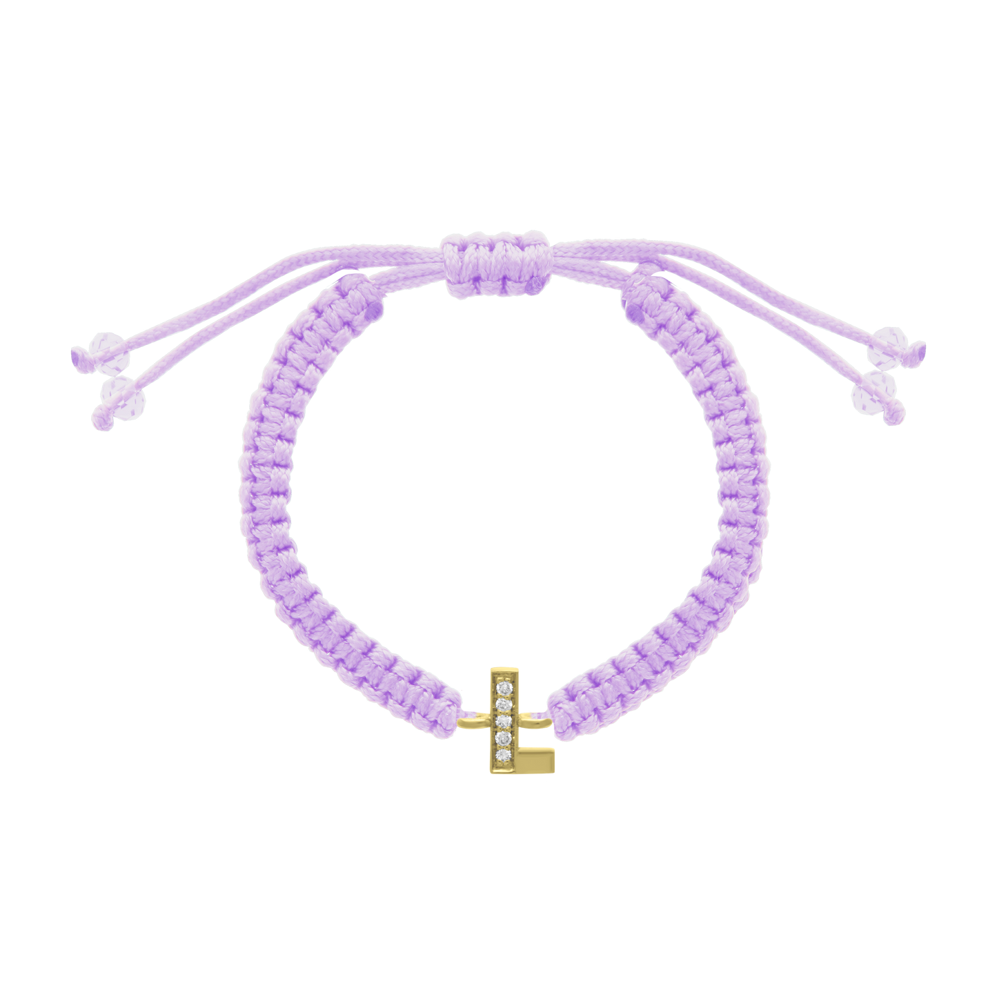 Cord diamond initial bracelet with gold L charm and pavé diamonds