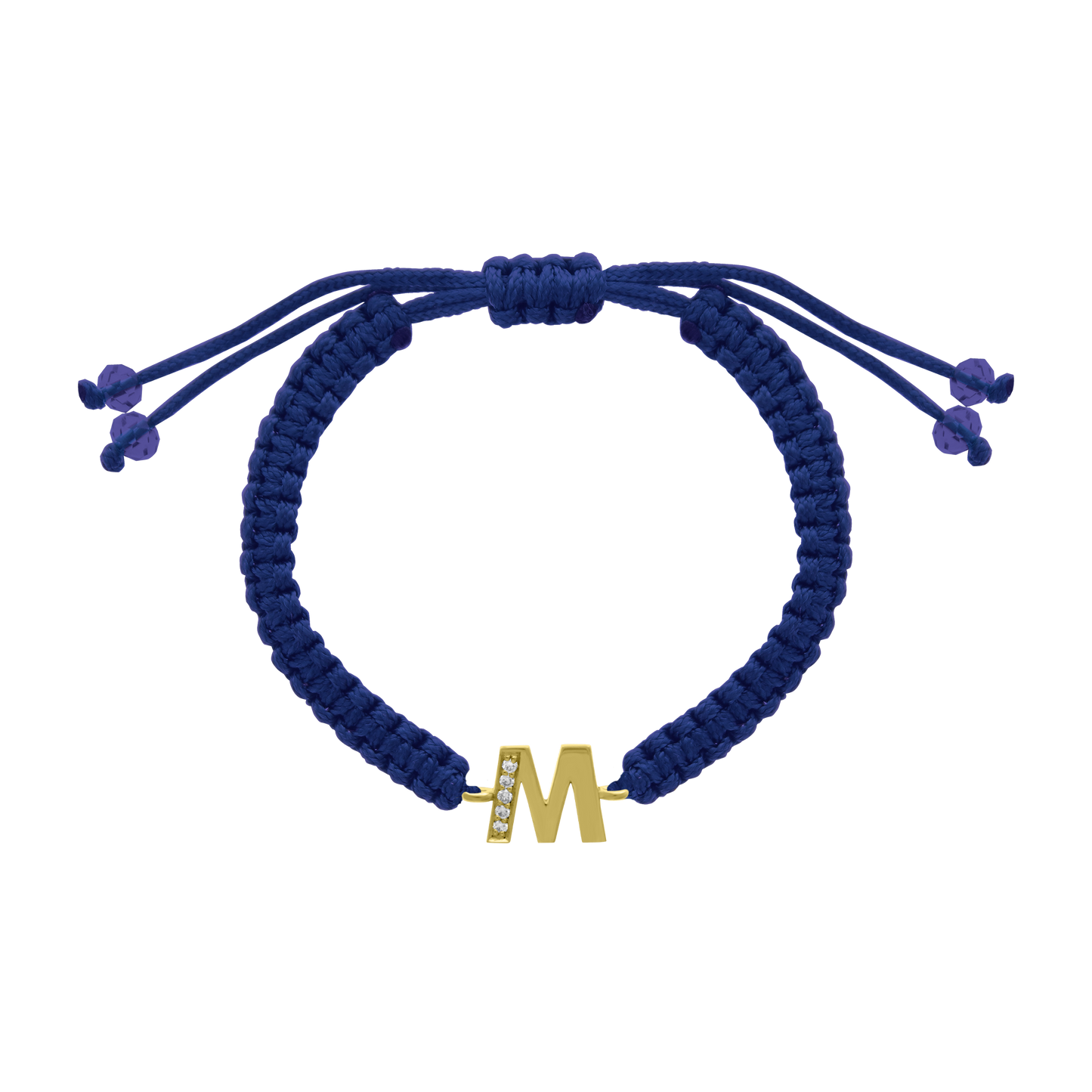 Cord diamond initial bracelet with gold N charm and pavé diamonds