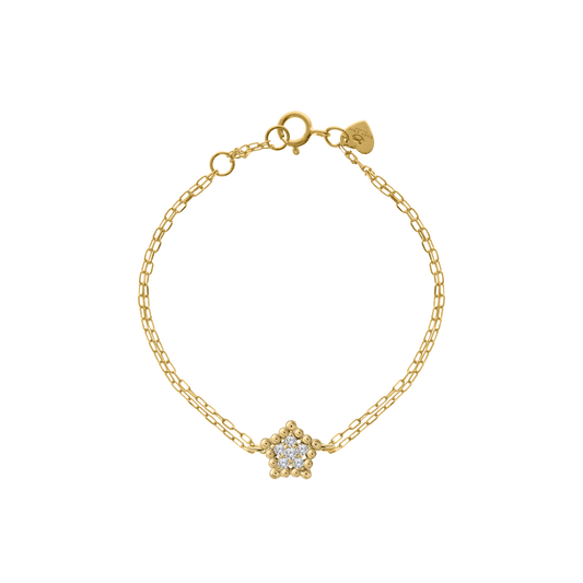 18K gold baby bracelet with diamond star charm and paperclip chain.