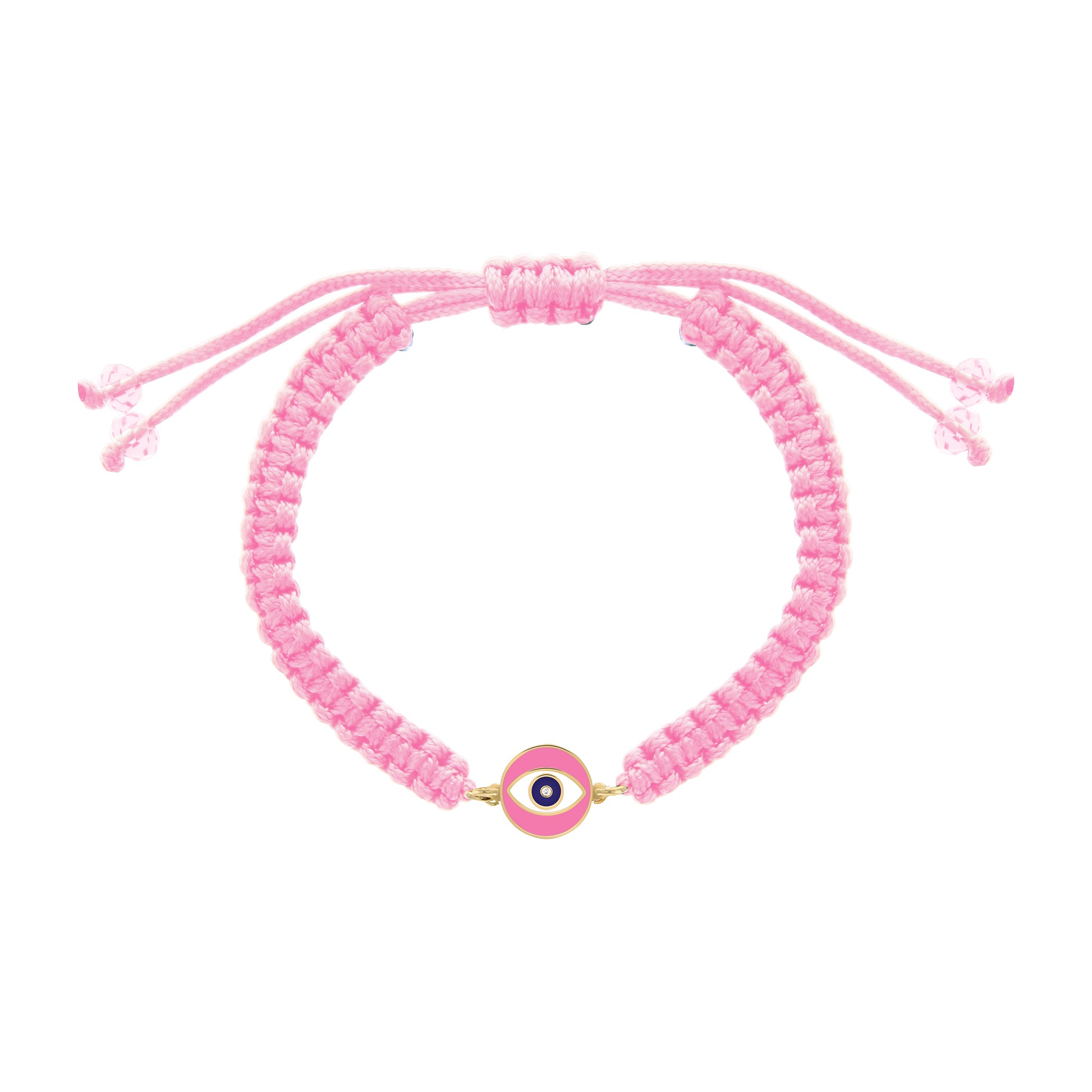 Pink cord Nazar bracelet with gold and enamel evil eye charm