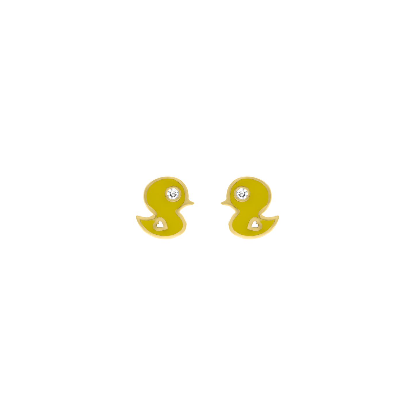 Yellow gold ducky enamel stud earrings with small diamond accent