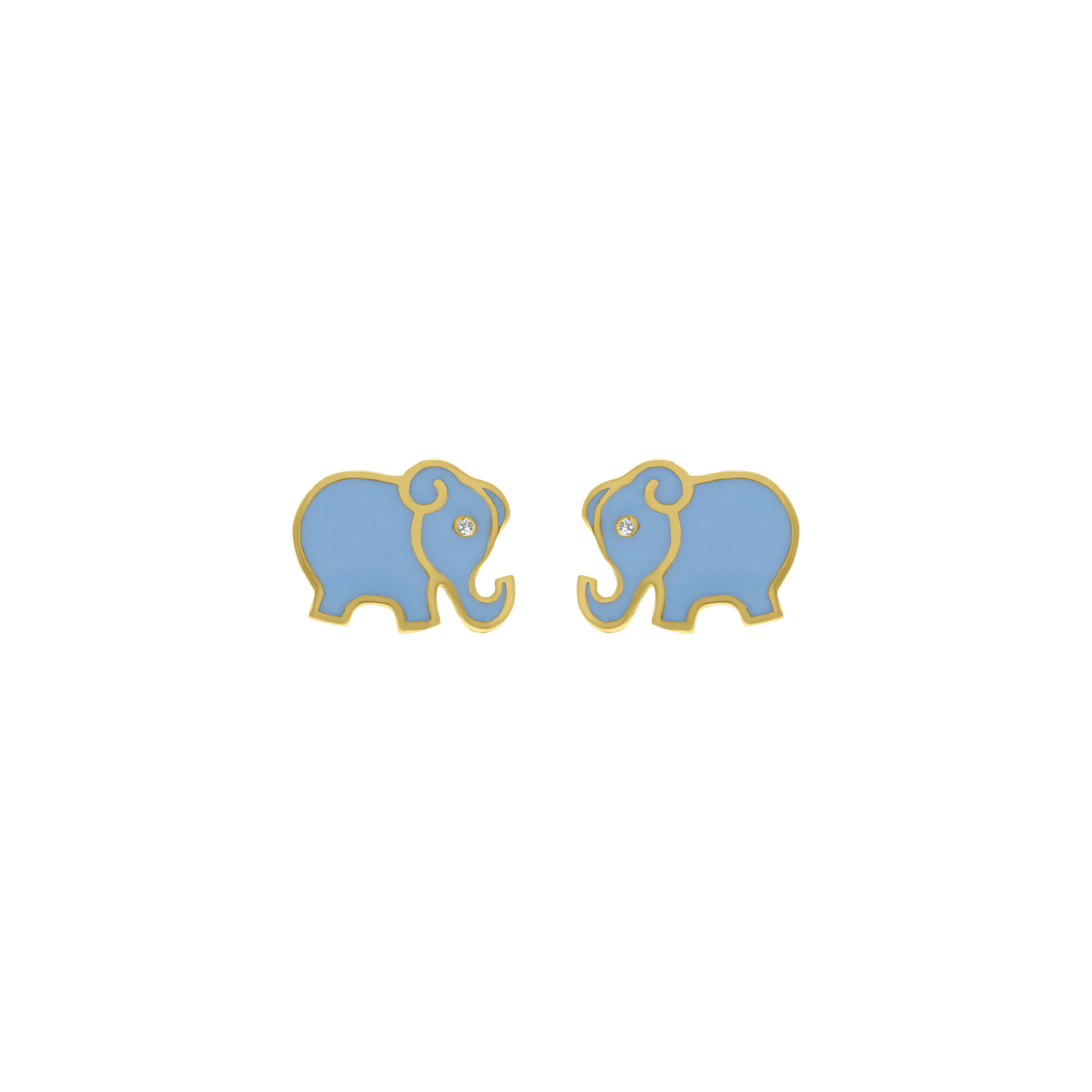 Yellow gold elephant enamel stud earrings with small diamond accent