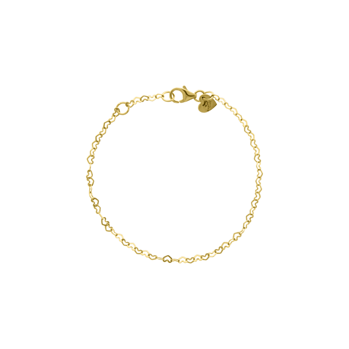 Yellow gold heart link chain bracelet with delicate connected hearts