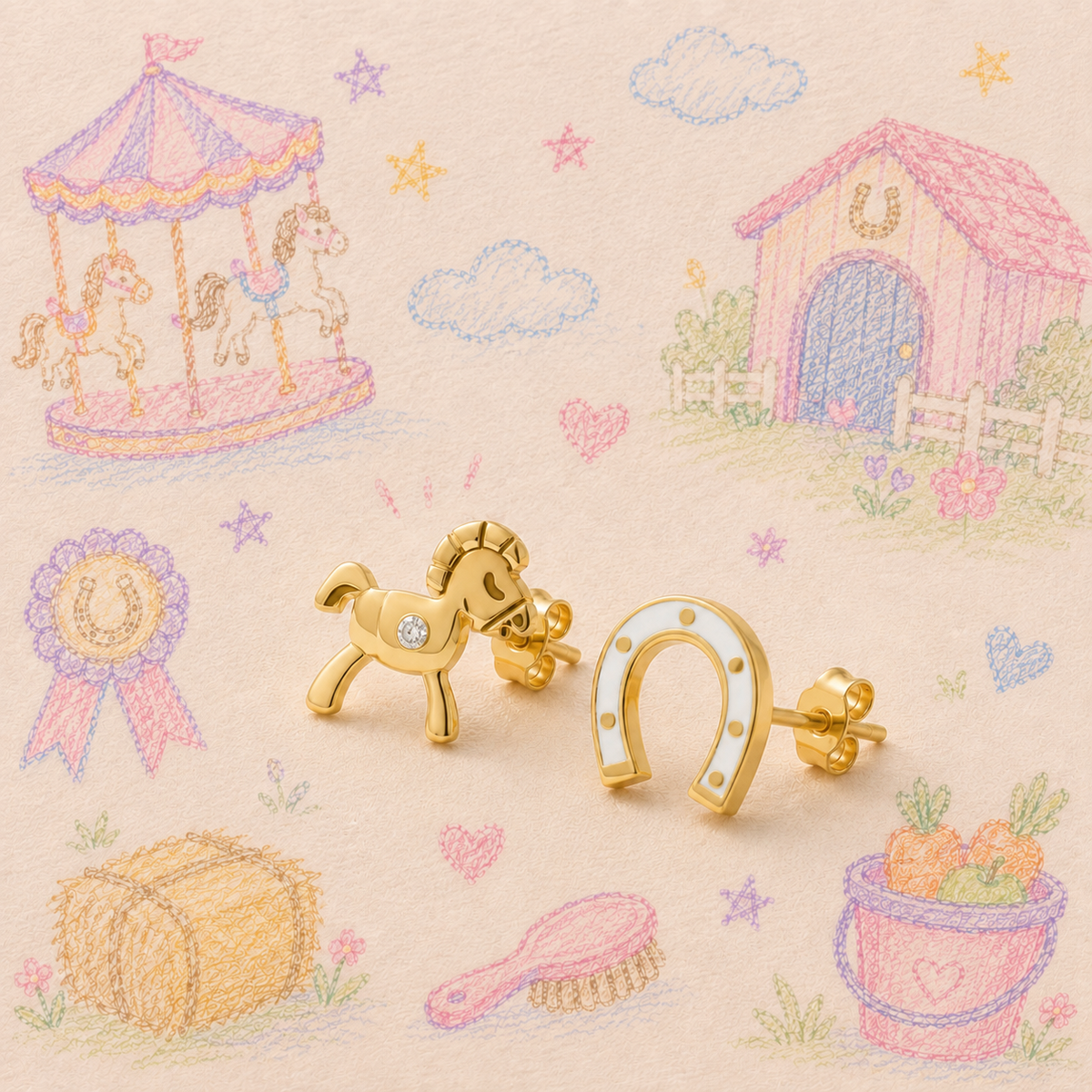 Horse & Horseshoe Stud Earrings