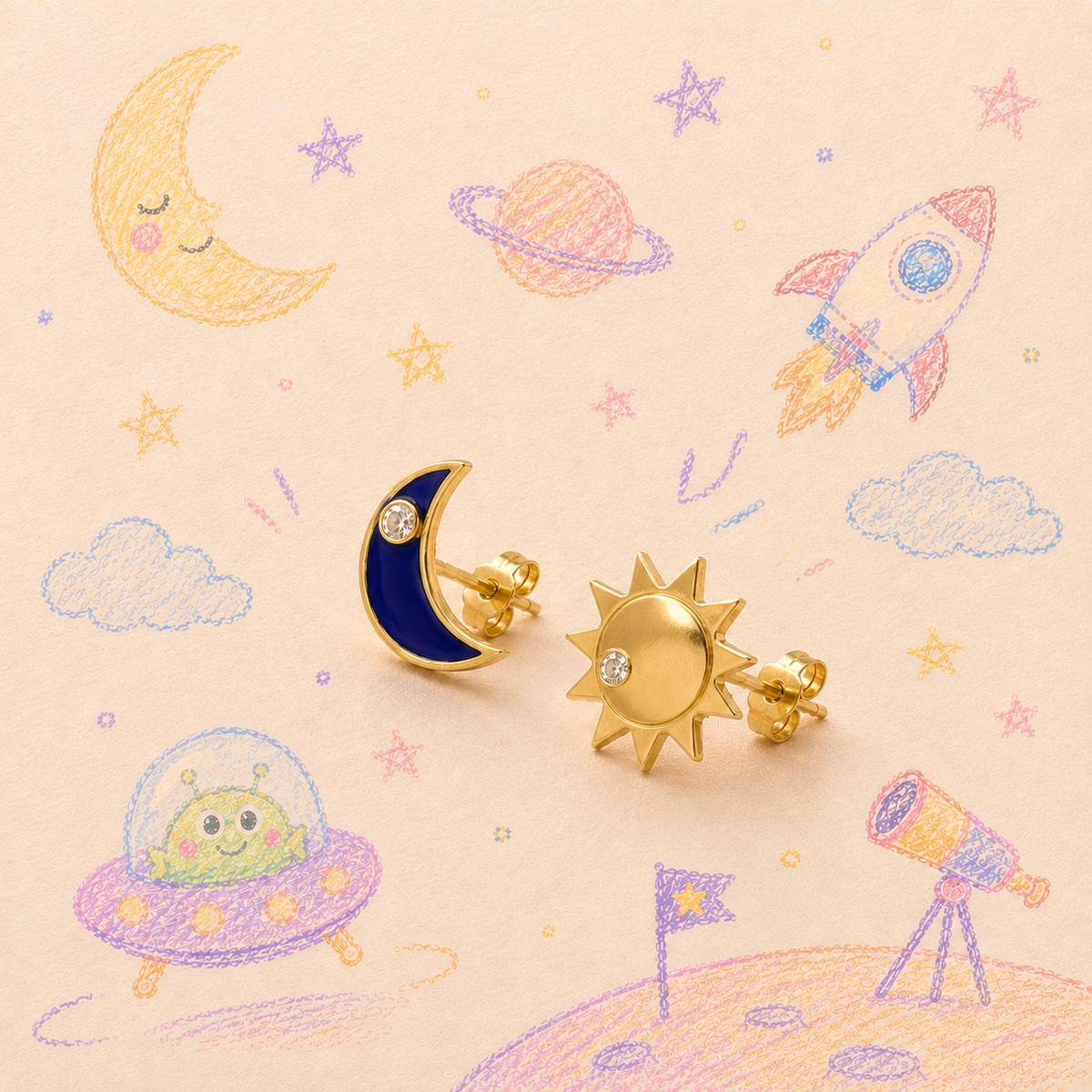Moon & Sun Diamond Earrings
