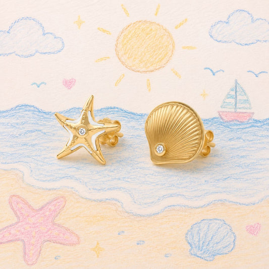 Starfish & Seashell Diamond Earrings