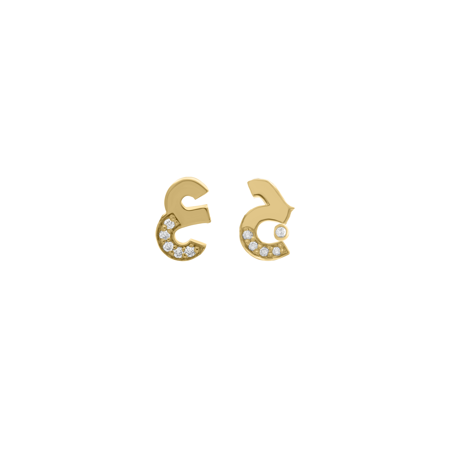 Gold Arabic initial letter earrings with diamonds