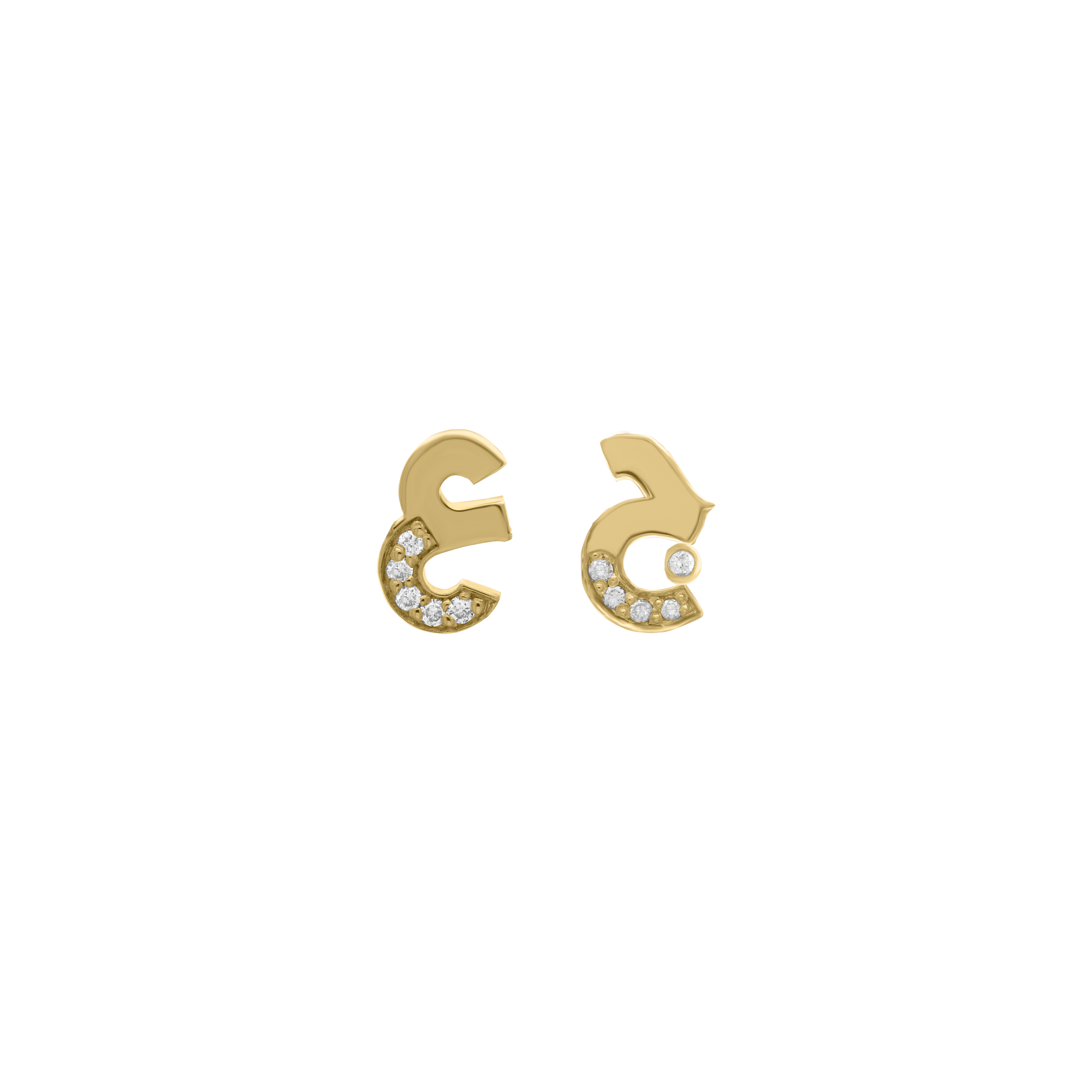 Gold Arabic initial letter earrings with diamonds