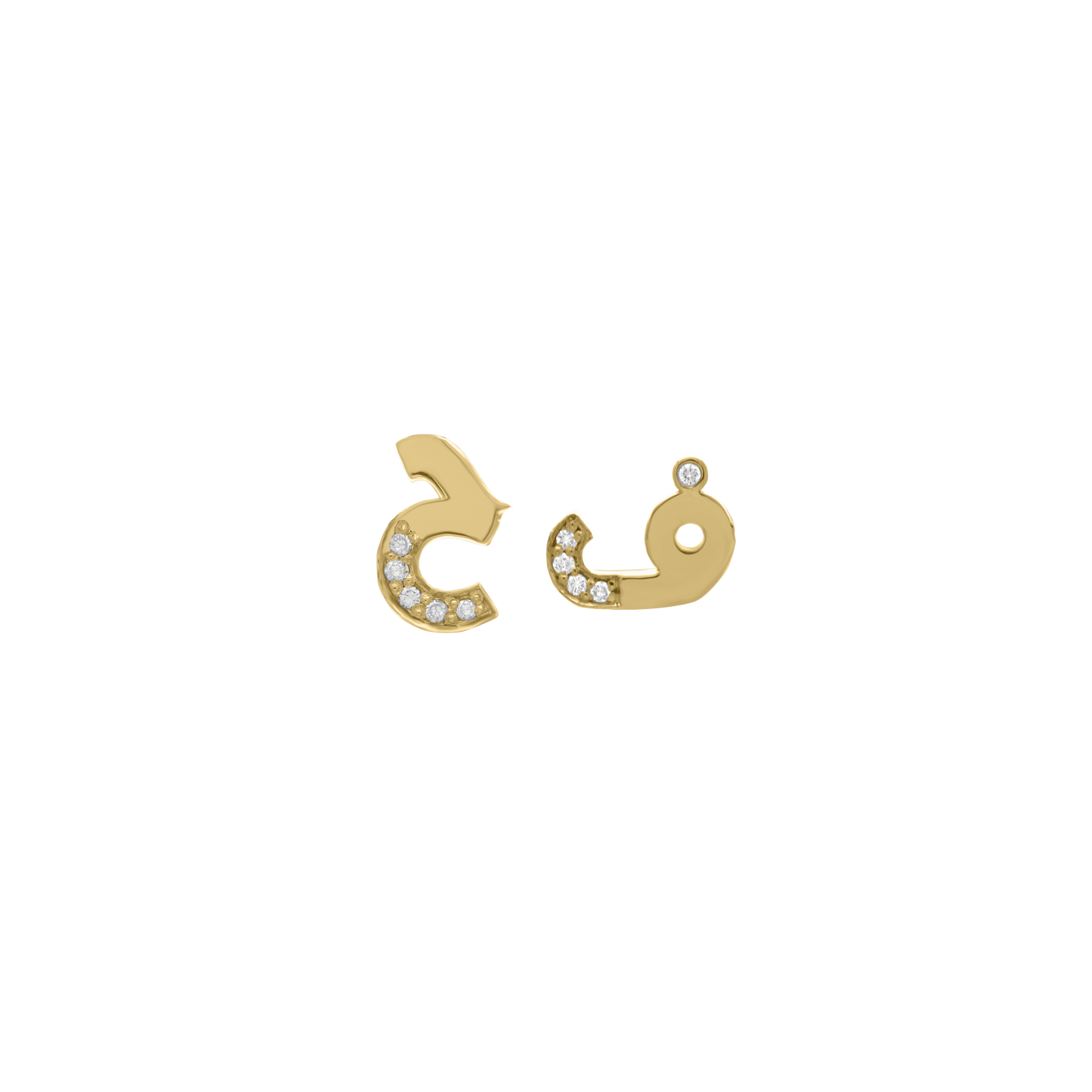 Gold Arabic Initial Letter Diamond Stud Earrings