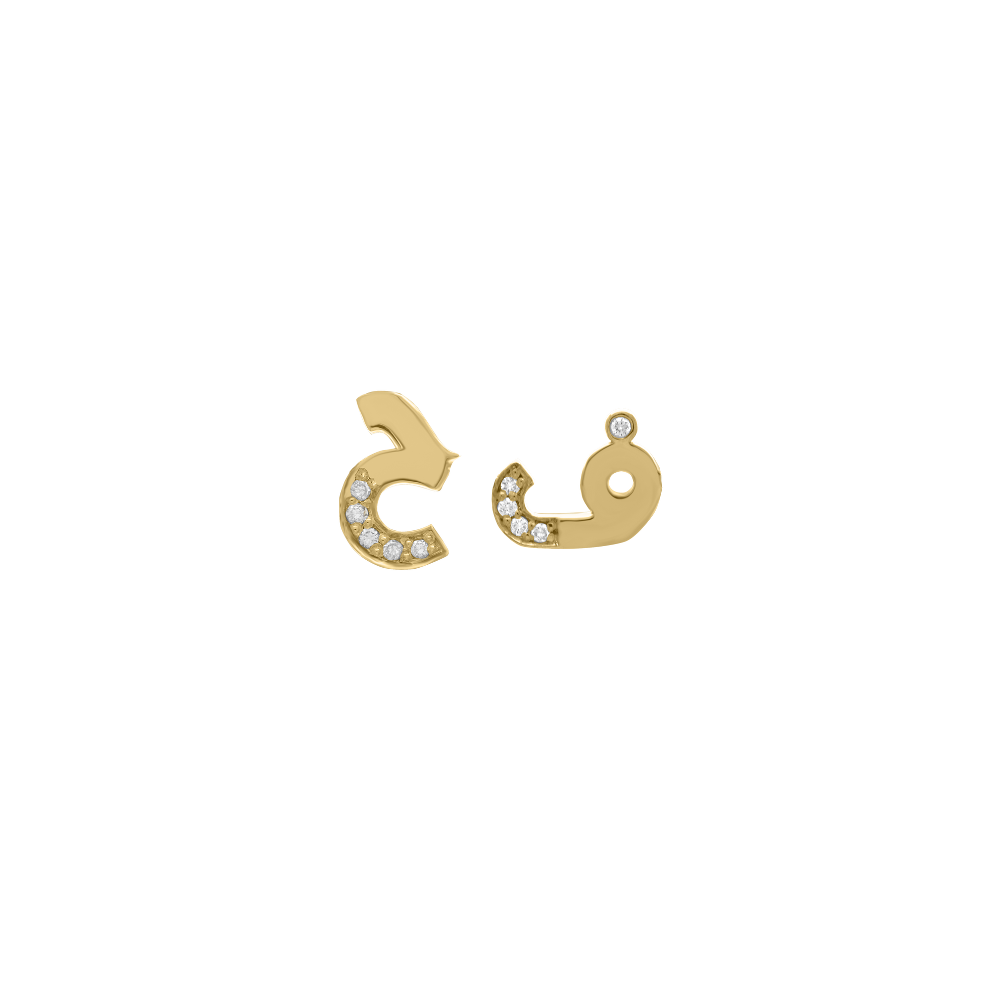Gold Arabic Initial Letter Diamond Stud Earrings