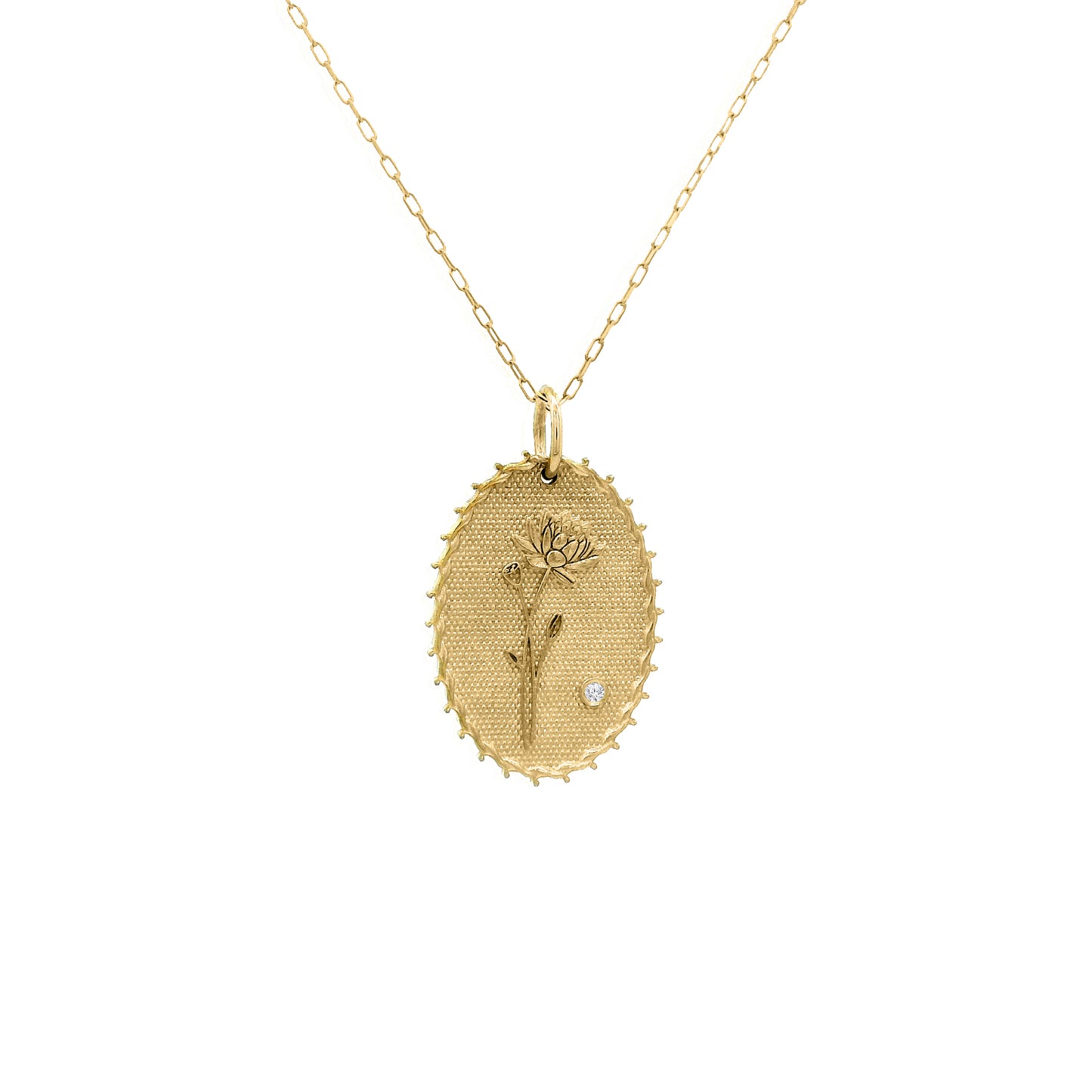 Gold birth flower pendant necklace with diamond accent