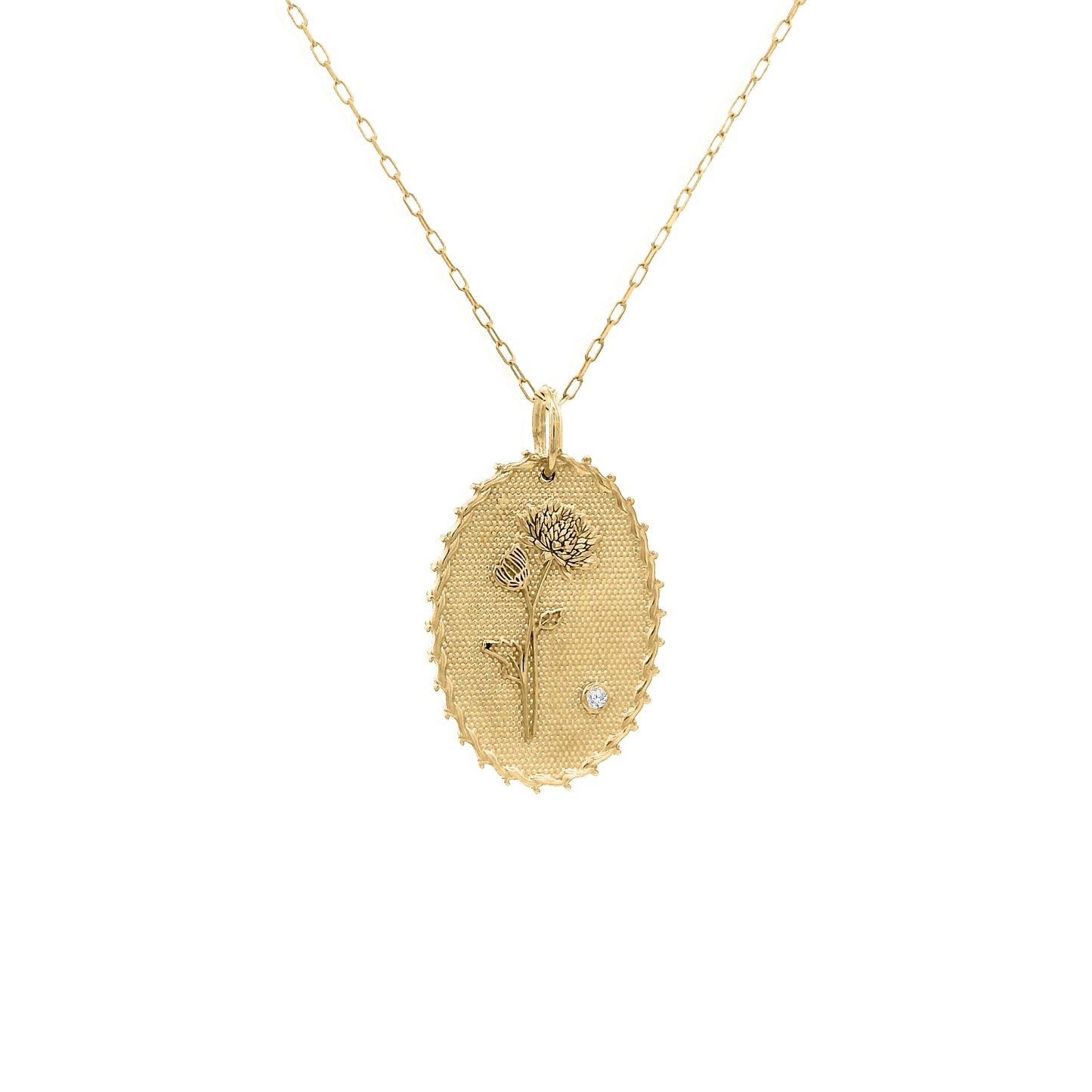 Gold Birth flower necklace with single diamond detail on chain