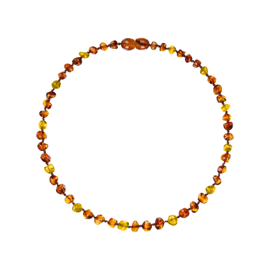 Multicolor amber baby necklace with polished honey and cognac beads
