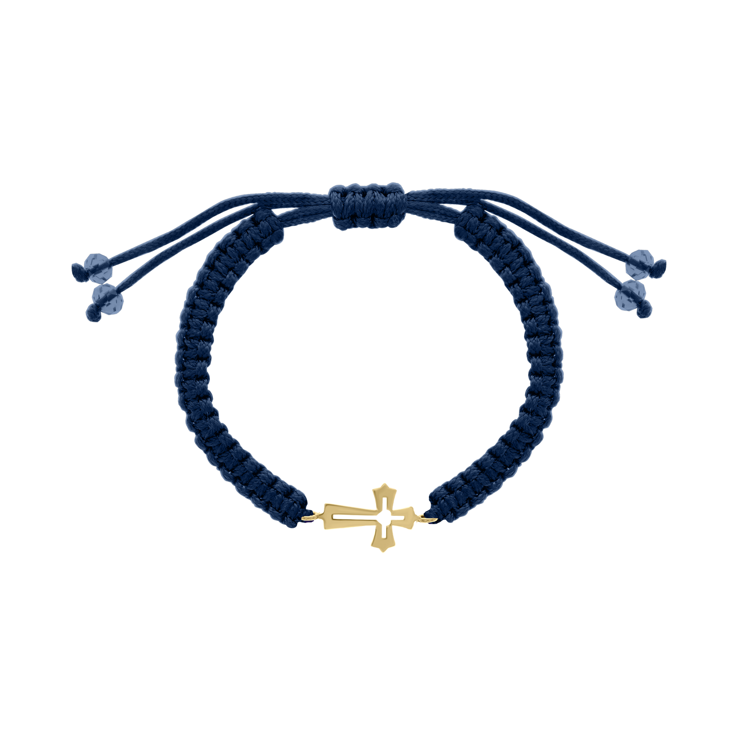 Navy cord bracelet with yellow gold cross charm