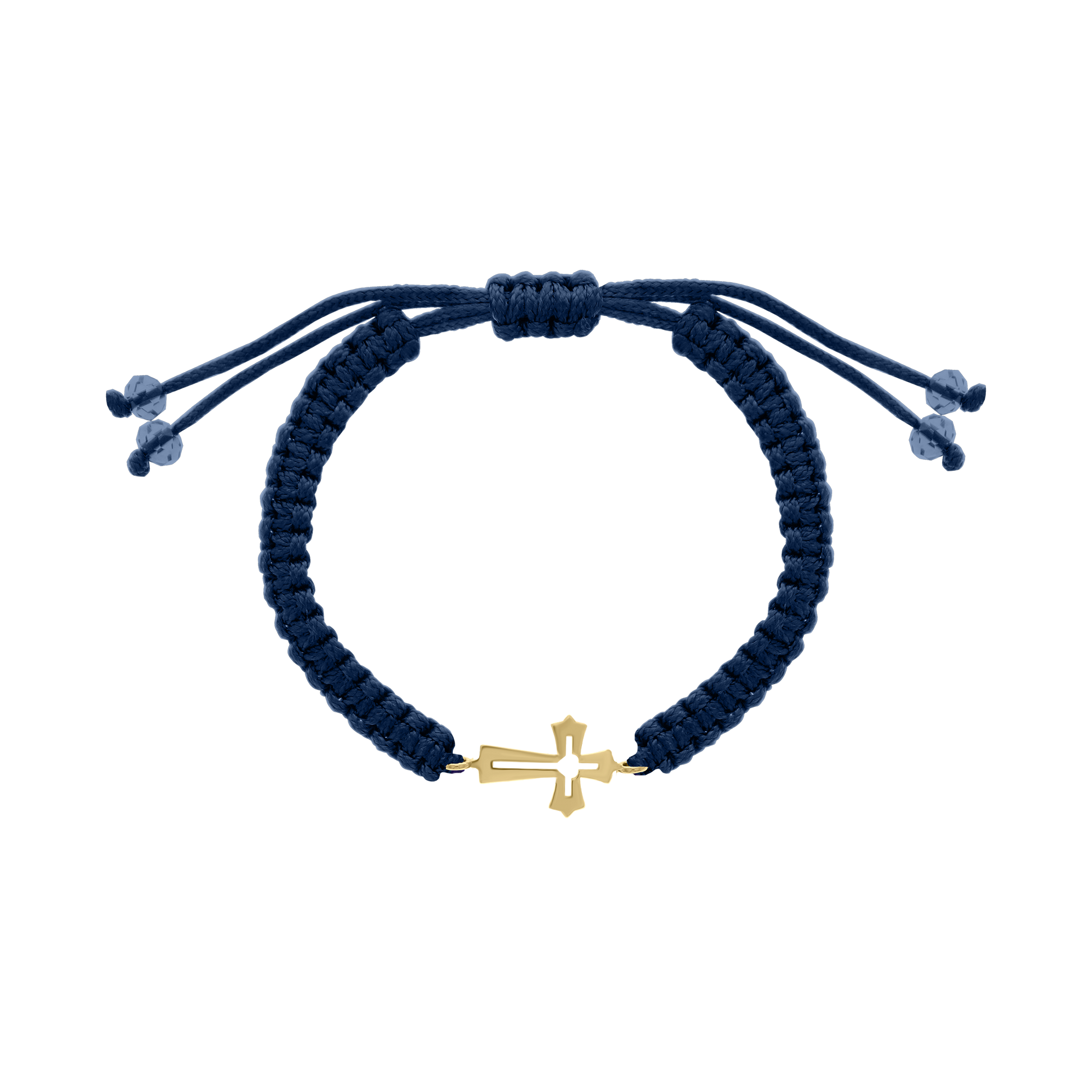 Navy cord bracelet with yellow gold cross charm