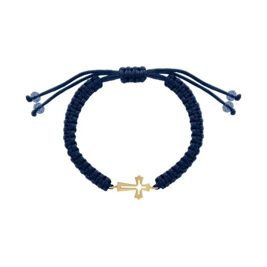 Navy cord bracelet with yellow gold cross charm