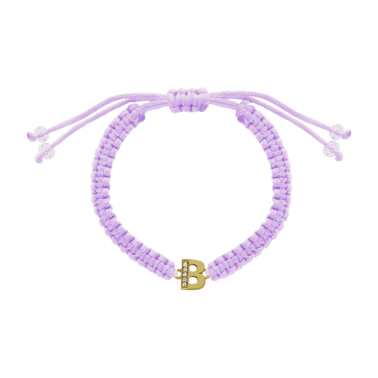 Cord diamond initial bracelet with gold B charm and pavé diamonds