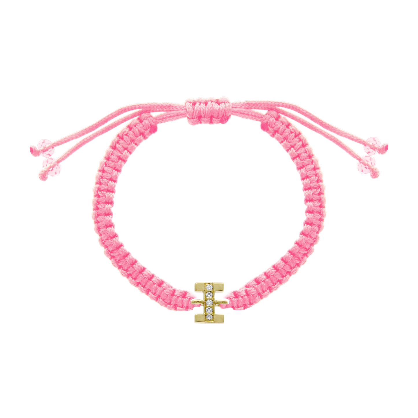 Cord diamond initial bracelet with gold I charm and pavé diamonds