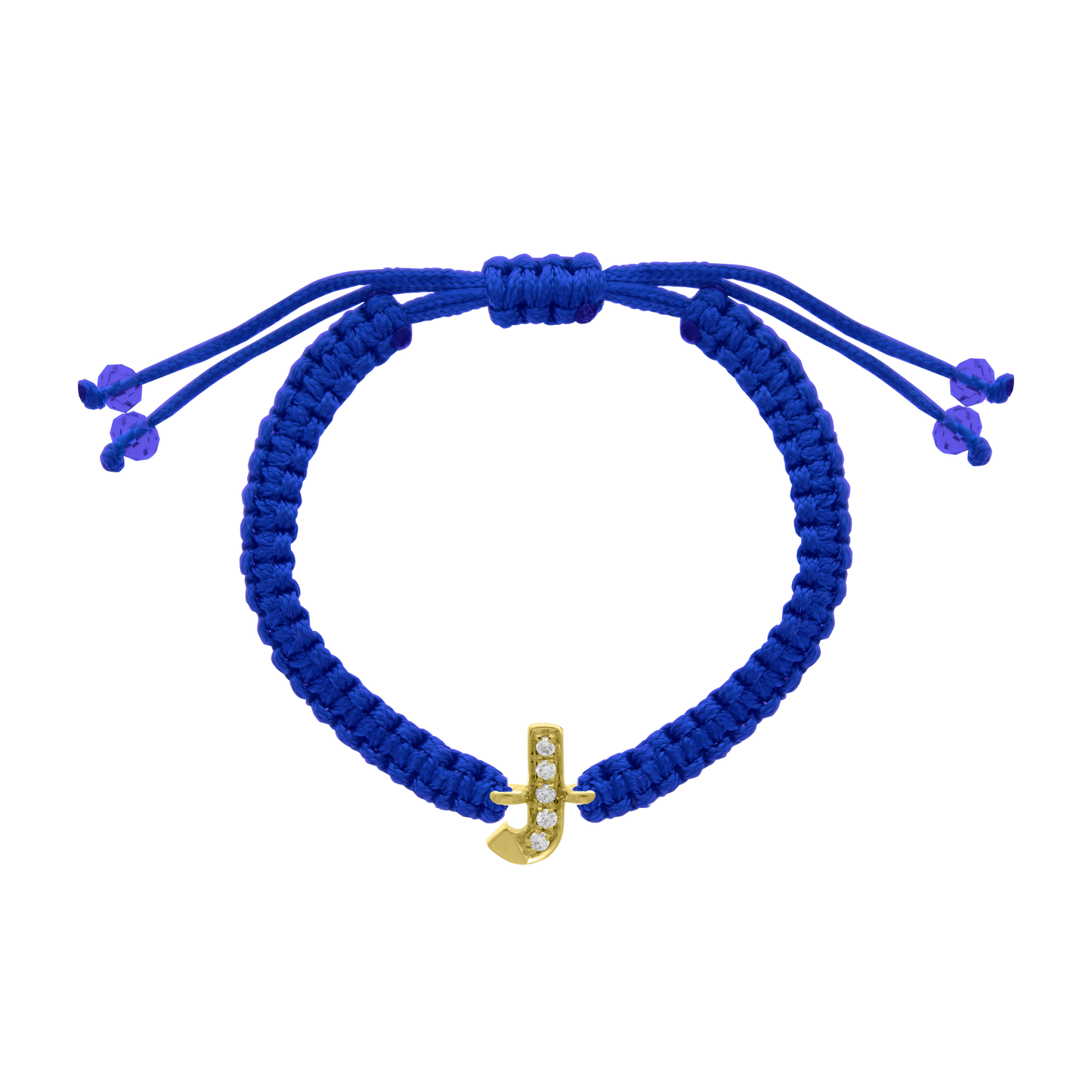 Cord diamond initial bracelet with gold J charm and pavé diamonds
