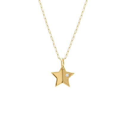 Yellow gold star pendant necklace with diamond accent on fine chain