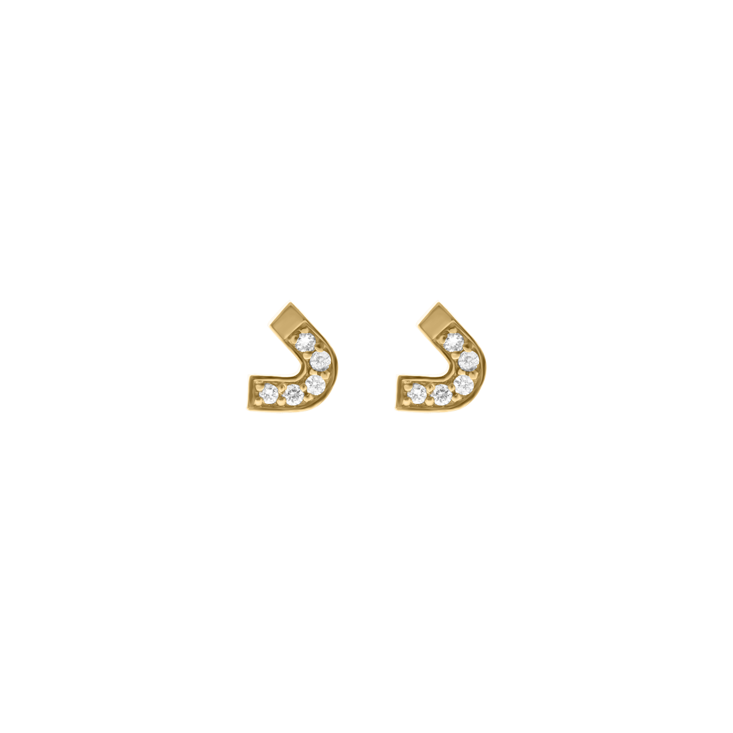 Pair of gold letter “D” earrings set with diamonds, displayed on a transparent background.
