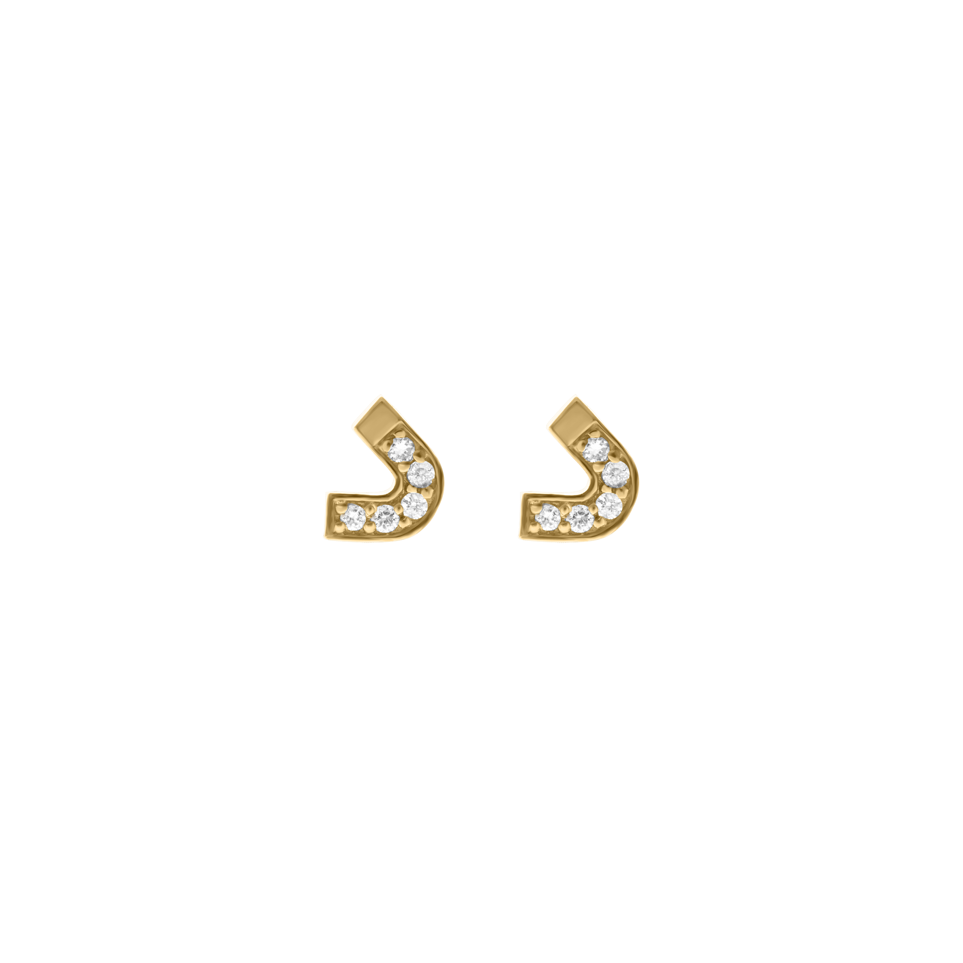 Pair of gold letter “D” earrings set with diamonds, displayed on a transparent background.