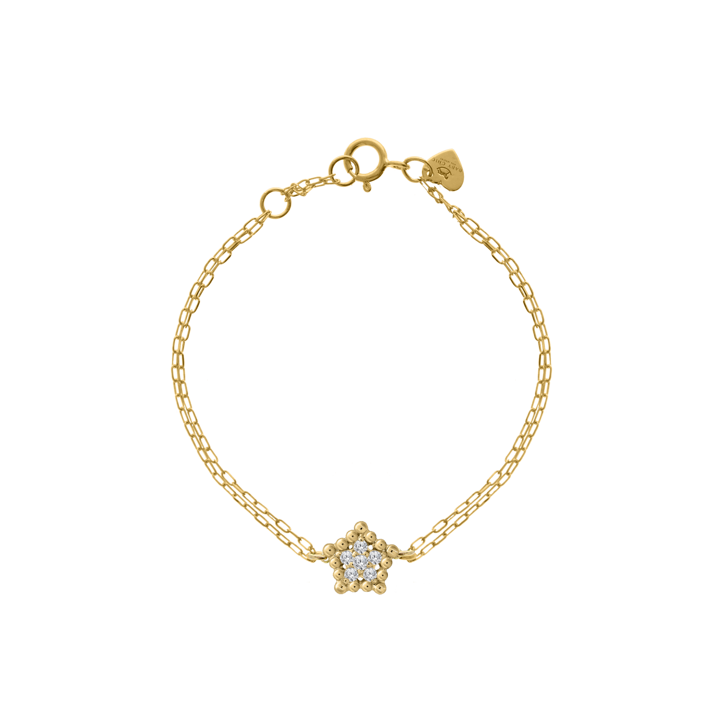 18K gold baby bracelet with diamond star charm and paperclip chain.