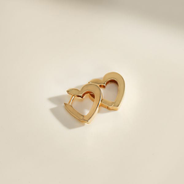 Yellow gold open heart stud earrings with polished finish