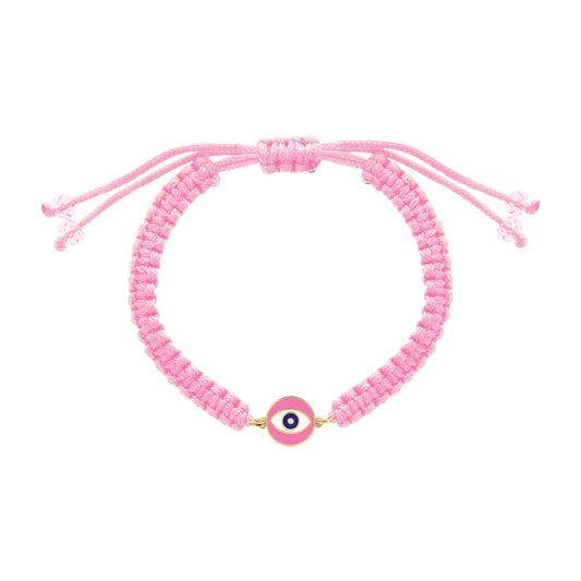 Pink cord Nazar bracelet with gold and enamel evil eye charm