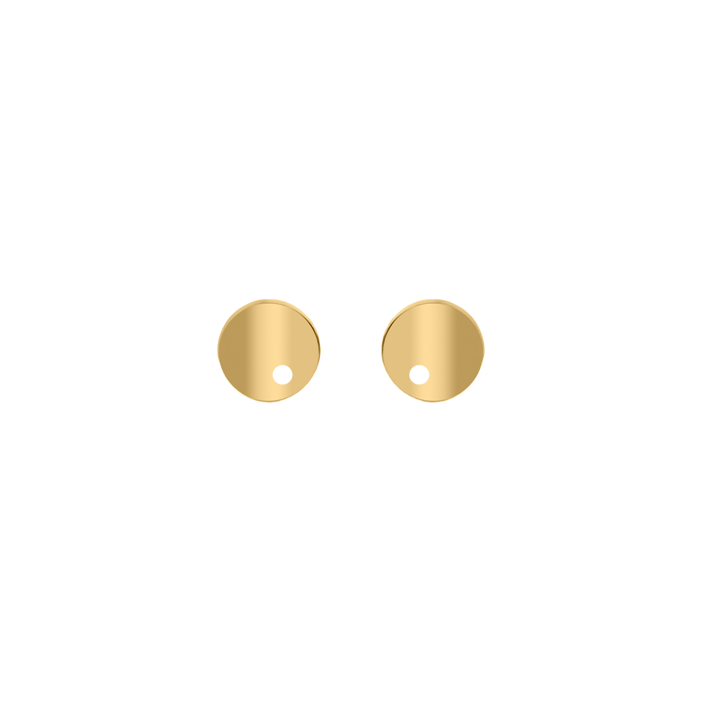 Pair of gold round earrings on a white background