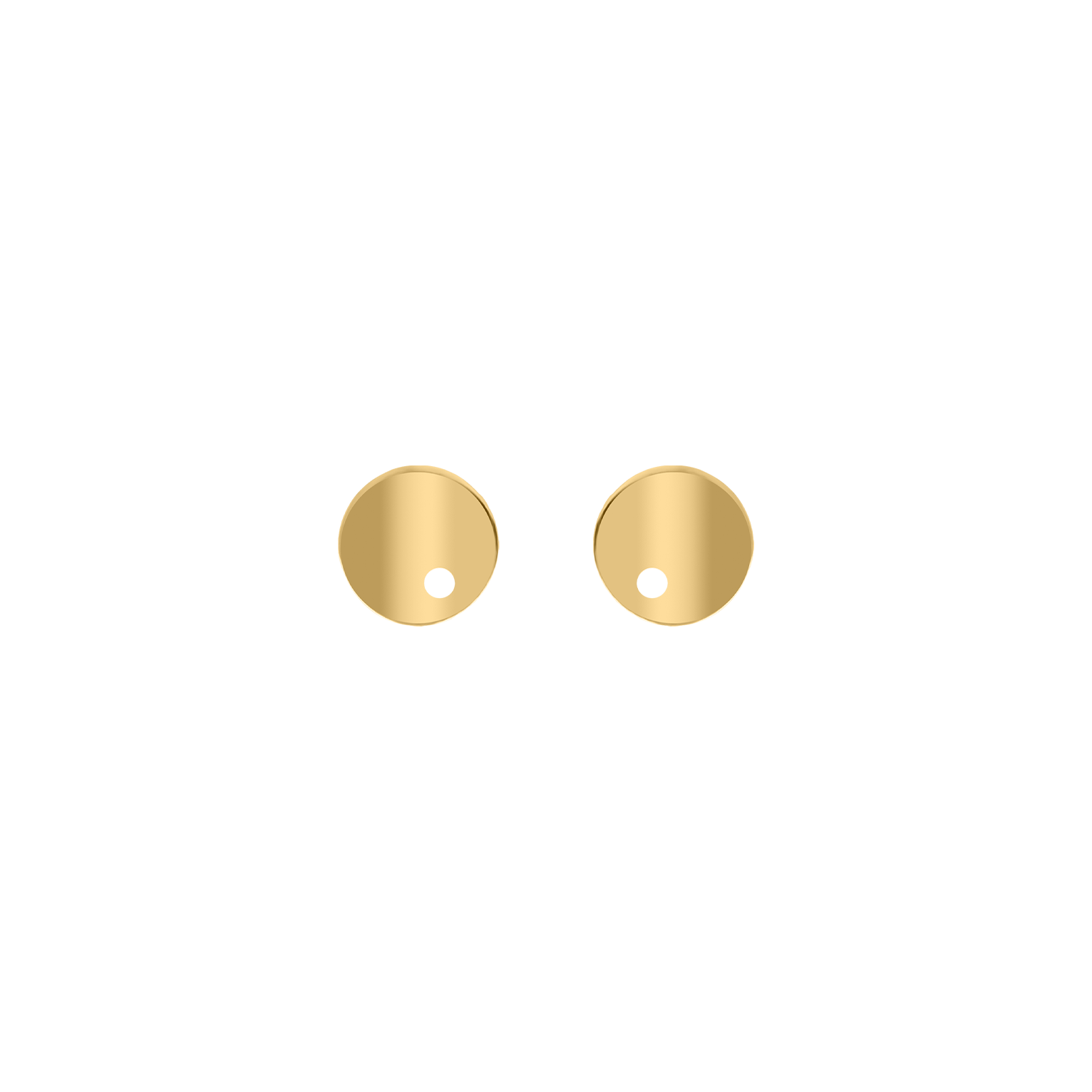 Pair of gold round earrings on a white background