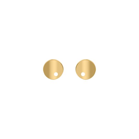 Pair of gold round earrings on a white background