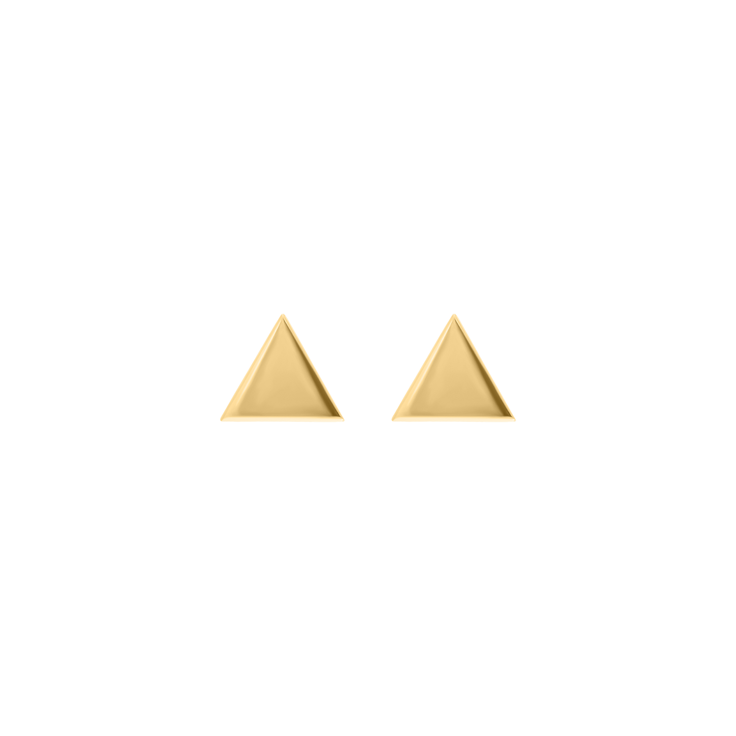 Pair of gold triangle earrings on a white background
