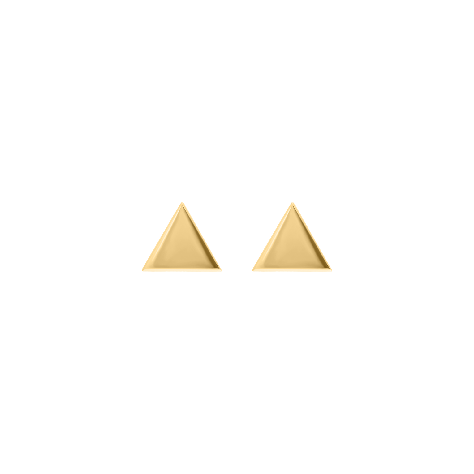 Pair of gold triangle earrings on a white background