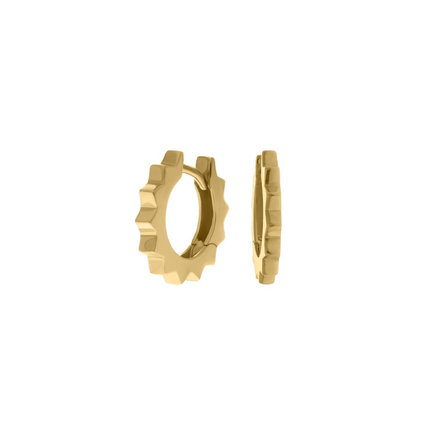 18K gold gear-edge huggie hoop earrings