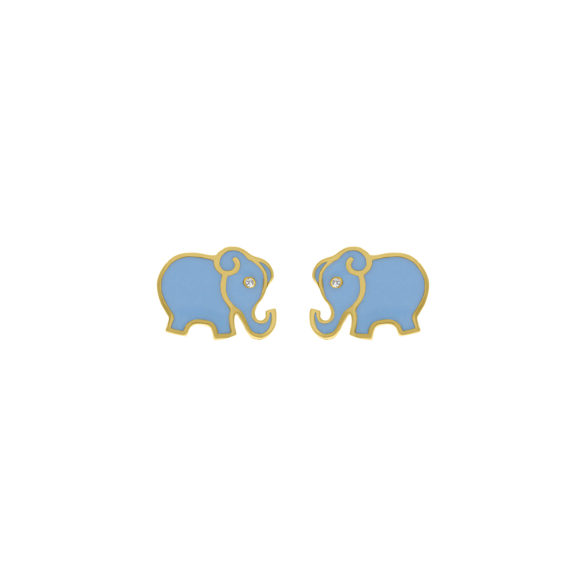 Yellow gold elephant enamel stud earrings with small diamond accent